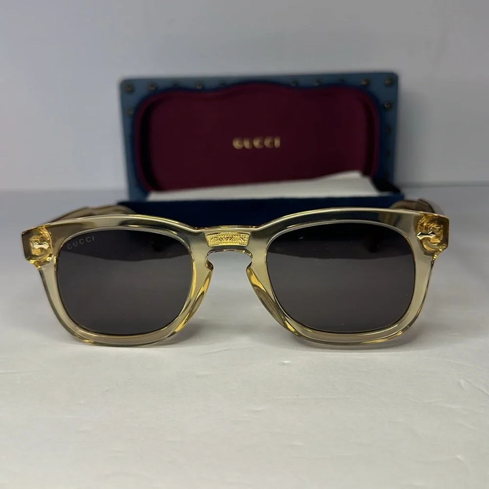NEW Gucci GG0182S 006 Transparent Brown Square Unisex Sunglasses GG 0182S